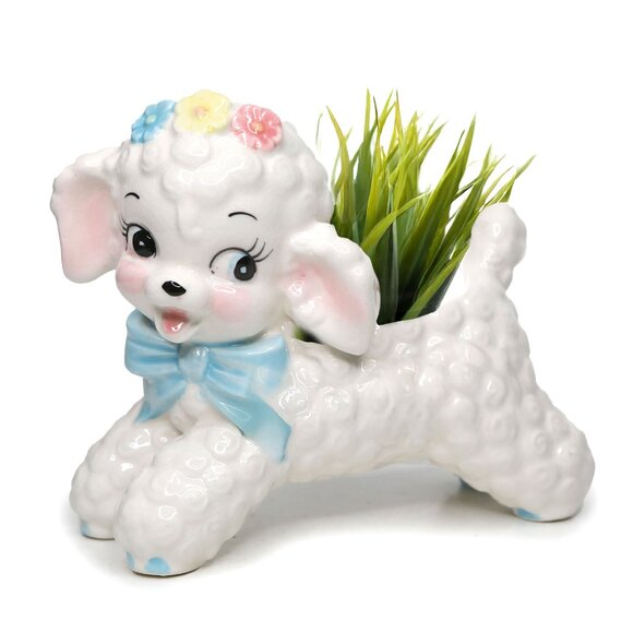 Vintage Napco Curly Lamb Ceramic Planter Pot #598 Kitchy 60s Home Decor Pastel - Picture 3 of 12